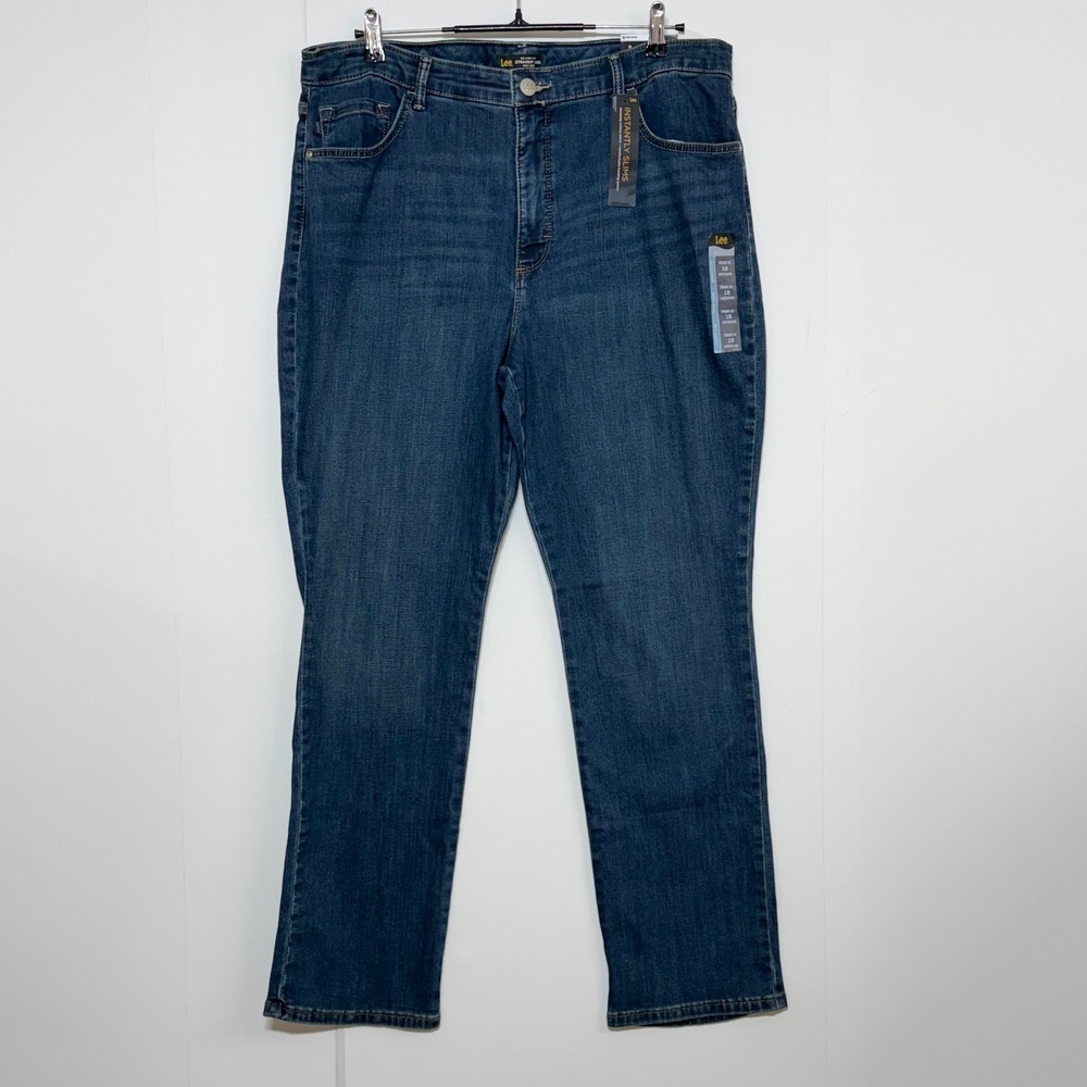 NEW Lee Jeans Women 18 38X31 Blue Ellis Instantly Slims Straight Relaxed Fit